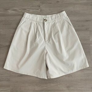 Women's High Waist Pleated Beige Shorts